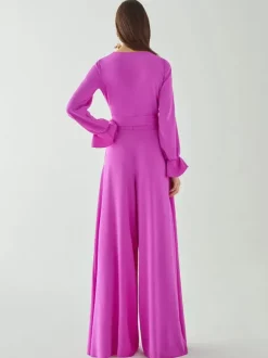 Evening Dress Jumpsuit V-Neck Floor-Length Sash Social Party Dresses