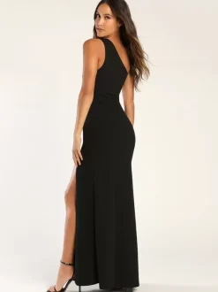 Evening Dress Mermaid One-Shoulder Stretch Crepe Ankle-Length Split Front Social Pageant Dresses