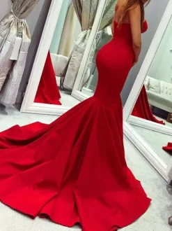 Evening Dress Mermaid Sweetheart Neck Sleeveless Zipper Satin Formal Dinner Dresses With Train Free Customization