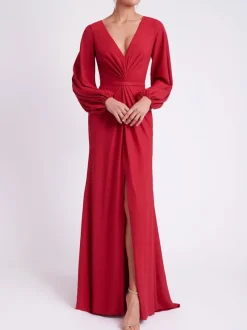 Evening Dress Mermaid V-Neck Elastic Silk Like Satin Ankle-Length Formal Party Dresses Free Customization