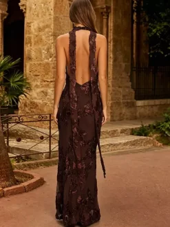 Evening Dress Mermaid V-Neck Floor-Length Sleeveless Zipper Lace Lace Social Party Dresses