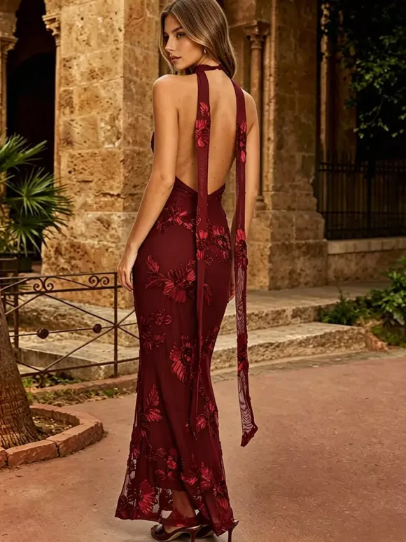 Evening Dress Mermaid V-Neck Floor-Length Sleeveless Zipper Lace Lace Social Party Dresses