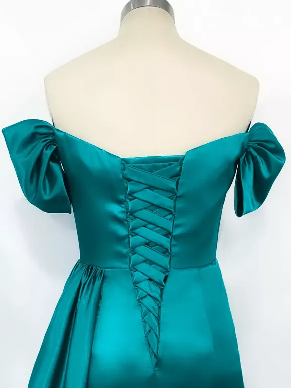 Evening Dress Sheath V-Neck Satin Fabric Floor-Length Formal Dinner Dresses