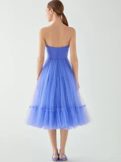 Evening Dress Short Strapless Tea-Length Sleeveless Zipper Pleated Tulle Social Pageant Dresses
