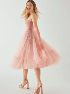Evening Dress Short Strapless Tea-Length Sleeveless Zipper Pleated Tulle Social Pageant Dresses