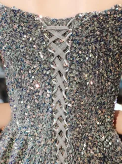 Evening Dress A-Line Bateau Neck Sequined Floor-Length Social Party Dresses