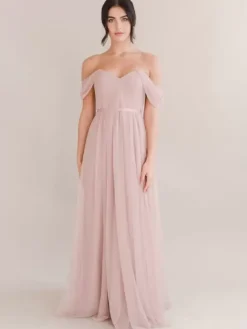 Evening Dress A-Line Bateau Neck Chiffon Floor-Length Pleated Social Party Dresses