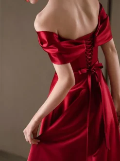 Evening Dress A-Line Bateau Neck Satin Fabric Floor-Length Social Pageant Dresses