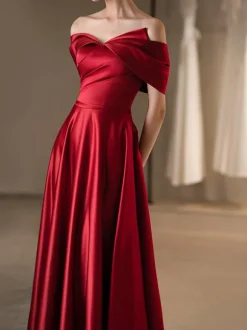 Evening Dress A-Line Bateau Neck Satin Fabric Floor-Length Social Pageant Dresses