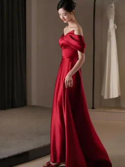 Evening Dress A-Line Bateau Neck Satin Fabric Floor-Length Social Pageant Dresses