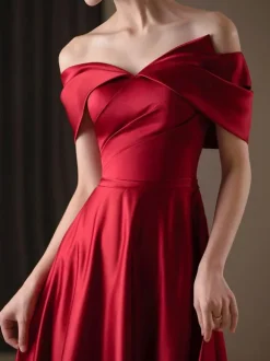 Evening Dress A-Line Bateau Neck Satin Fabric Floor-Length Social Pageant Dresses