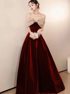 Evening Dress 2026 A-Line Bateau Neck Velour Floor-Length Criss-Cross Social Party Dresses Free Customization