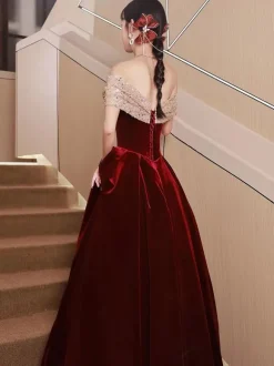 Evening Dress 2026 A-Line Bateau Neck Velour Floor-Length Criss-Cross Social Party Dresses Free Customization