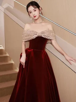 Evening Dress 2026 A-Line Bateau Neck Velour Floor-Length Criss-Cross Social Party Dresses Free Customization
