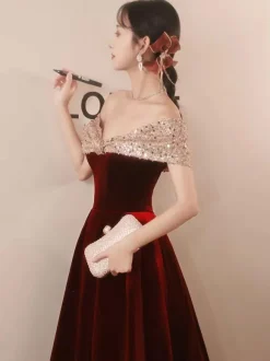 Evening Dress 2026 A-Line Bateau Neck Velour Floor-Length Criss-Cross Social Party Dresses Free Customization