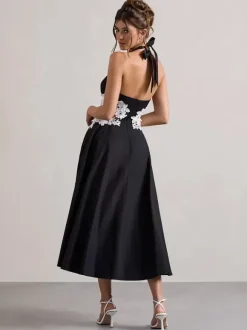 Evening Dress A-Line Designed Neckline Polyester Tea-Length Lace Formal Party Dresses
