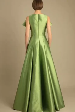 Evening Dress A-Line Designed Neckline Floor-Length Zipper Bows Satin Fabric Social Pageant Dresses
