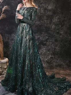 Evening Dress 2026 A-Line Jewel Neck Long Sleeves Zipper Lace Formal Dresses Wedding Guest Dresses Free Customization