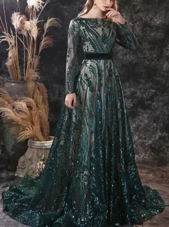 Evening Dress 2026 A-Line Jewel Neck Long Sleeves Zipper Lace Formal Dresses Wedding Guest Dresses Free Customization