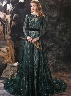 Evening Dress 2026 A-Line Jewel Neck Long Sleeves Zipper Lace Formal Dresses Wedding Guest Dresses Free Customization
