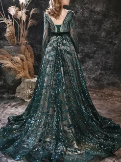 Evening Dress 2026 A-Line Jewel Neck Long Sleeves Zipper Lace Formal Dresses Wedding Guest Dresses Free Customization