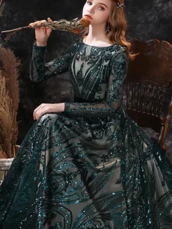 Evening Dress 2026 A-Line Jewel Neck Long Sleeves Zipper Lace Formal Dresses Wedding Guest Dresses Free Customization
