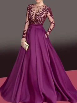 Evening Dress 2026 A Line Jewel Neck Tulle Floor Length Lace Formal Dinner Dresses Free Customization