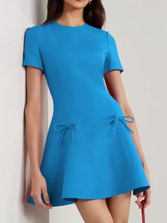 Evening Dress A-Line Jewel Neck Short Short Sleeves Zipper Bows Stretch Crepe Formal Party Dresses Free Customization