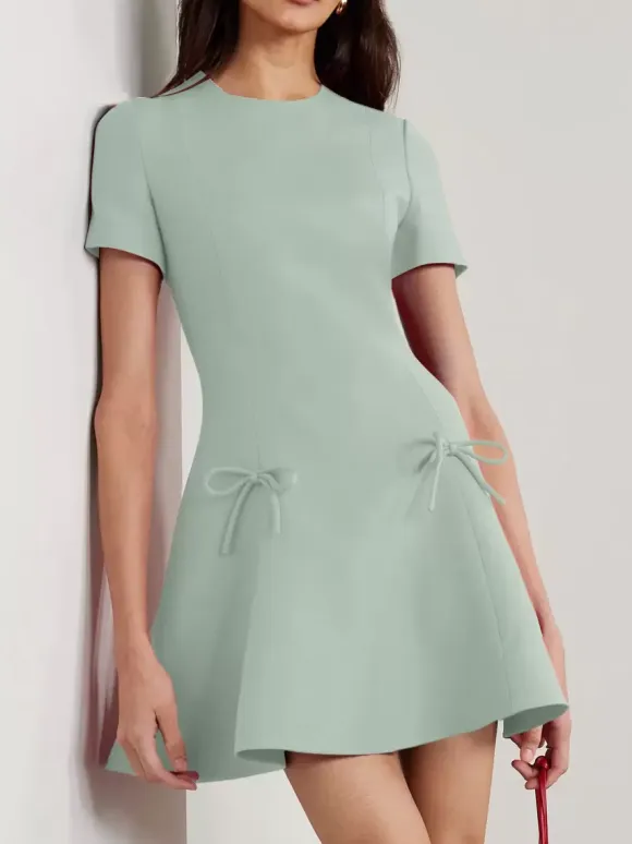 Evening Dress A-Line Jewel Neck Short Short Sleeves Zipper Bows Stretch Crepe Formal Party Dresses Free Customization