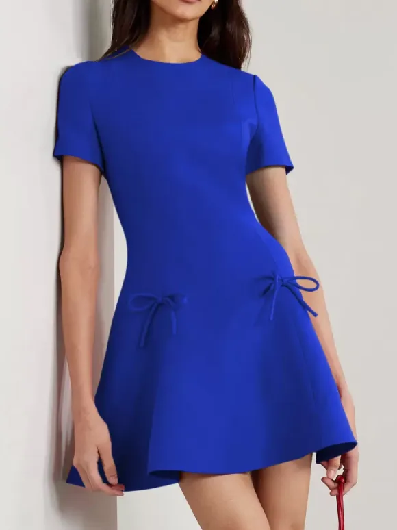 Evening Dress A-Line Jewel Neck Short Short Sleeves Zipper Bows Stretch Crepe Formal Party Dresses Free Customization