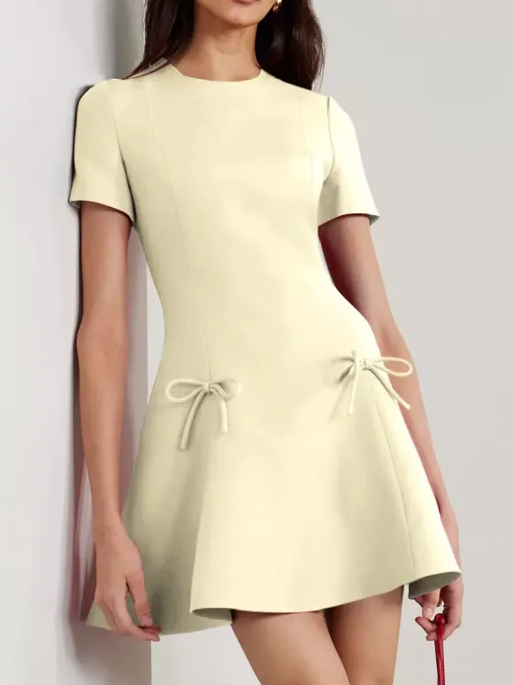 Evening Dress A-Line Jewel Neck Short Short Sleeves Zipper Bows Stretch Crepe Formal Party Dresses Free Customization