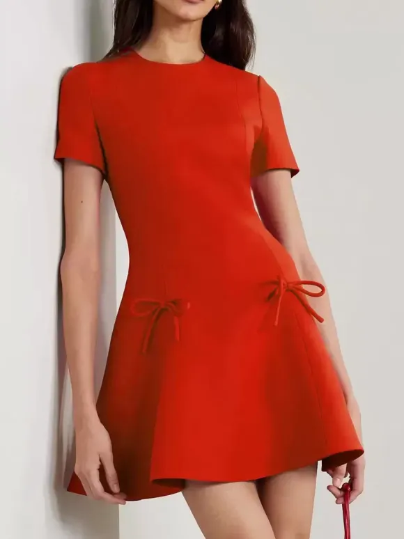 Evening Dress A-Line Jewel Neck Short Short Sleeves Zipper Bows Stretch Crepe Formal Party Dresses Free Customization
