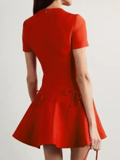 Evening Dress A-Line Jewel Neck Short Short Sleeves Zipper Bows Stretch Crepe Formal Party Dresses Free Customization