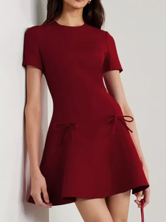 Evening Dress A-Line Jewel Neck Short Short Sleeves Zipper Bows Stretch Crepe Formal Party Dresses Free Customization