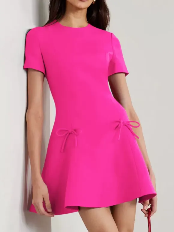 Evening Dress A-Line Jewel Neck Short Short Sleeves Zipper Bows Stretch Crepe Formal Party Dresses Free Customization