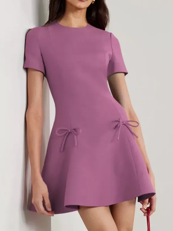 Evening Dress A-Line Jewel Neck Short Short Sleeves Zipper Bows Stretch Crepe Formal Party Dresses Free Customization