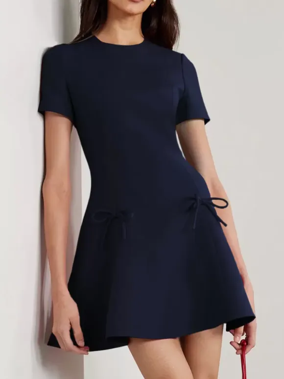 Evening Dress A-Line Jewel Neck Short Short Sleeves Zipper Bows Stretch Crepe Formal Party Dresses Free Customization