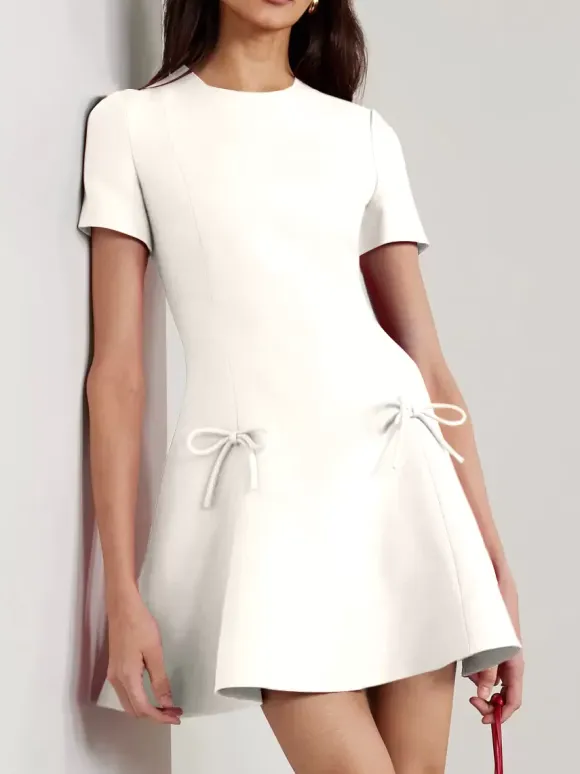 Evening Dress A-Line Jewel Neck Short Short Sleeves Zipper Bows Stretch Crepe Formal Party Dresses Free Customization
