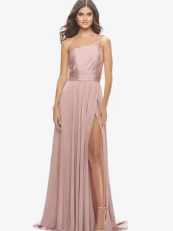 Evening Dress A-Line One-Shoulder Satin Fabric With Train Formal Dinner Dresses