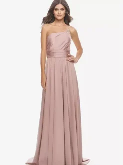 Evening Dress A-Line One-Shoulder Satin Fabric With Train Formal Dinner Dresses