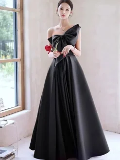 Evening Dress A-Line One-Shoulder Satin Floor-Length Bows Formal Dinner Dresses Free Customization