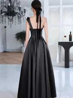 Evening Dress A-Line One-Shoulder Satin Floor-Length Bows Formal Dinner Dresses Free Customization