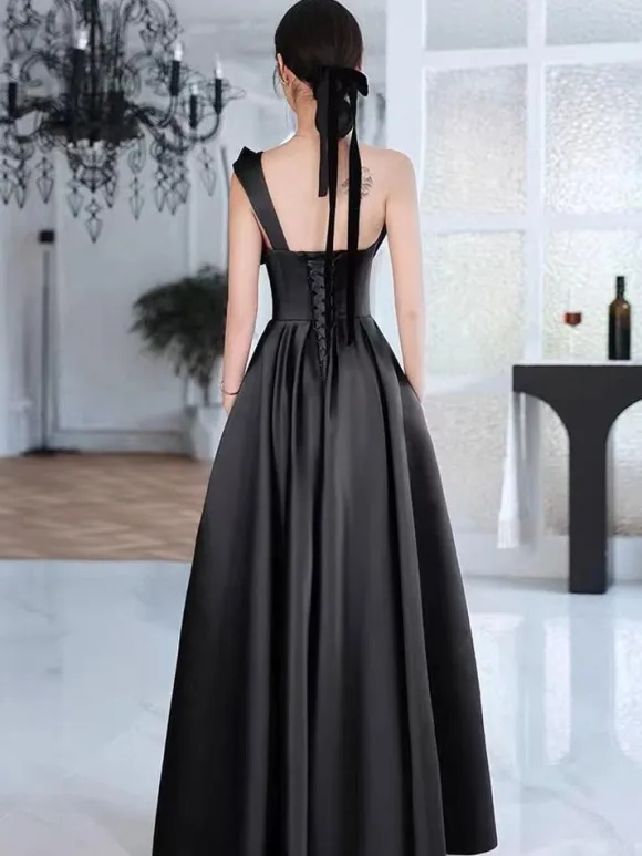 Evening Dress A-Line One-Shoulder Satin Floor-Length Bows Formal Dinner Dresses Free Customization