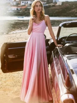 Evening Dress A-Line Square Neck Sleeveless Backless Split Front Satin Social Pageant Dresses Free Customization