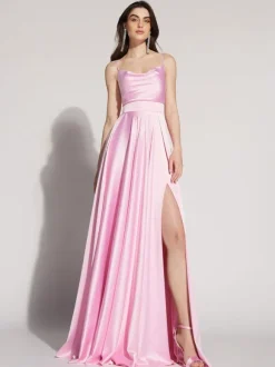 Evening Dress A-Line Square Neck Sleeveless Backless Split Front Satin Social Pageant Dresses Free Customization