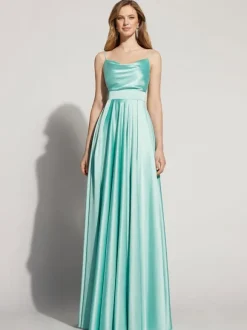 Evening Dress A-Line Square Neck Sleeveless Backless Split Front Satin Social Pageant Dresses Free Customization
