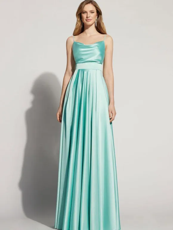 Evening Dress A-Line Square Neck Sleeveless Backless Split Front Satin Social Pageant Dresses Free Customization