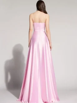 Evening Dress A-Line Square Neck Sleeveless Backless Split Front Satin Social Pageant Dresses Free Customization