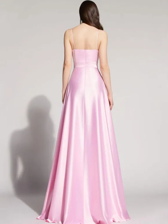Evening Dress A-Line Square Neck Sleeveless Backless Split Front Satin Social Pageant Dresses Free Customization