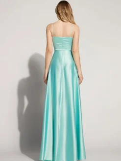 Evening Dress A-Line Square Neck Sleeveless Backless Split Front Satin Social Pageant Dresses Free Customization